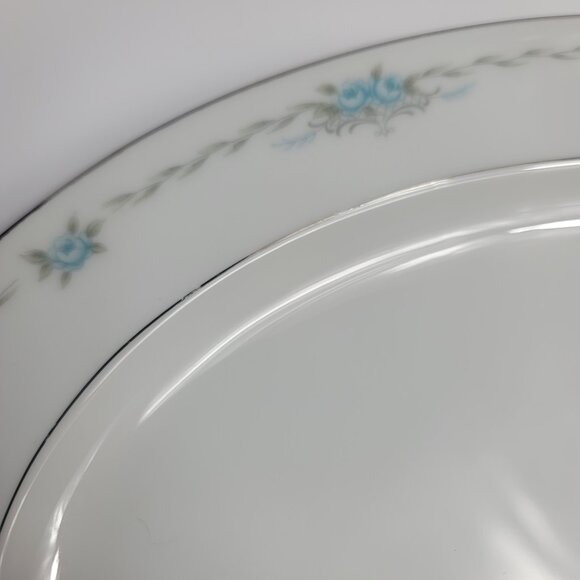 Style House Corsage Serving Platter White with Blue Roses 12 Inch - Picture 6 of 16